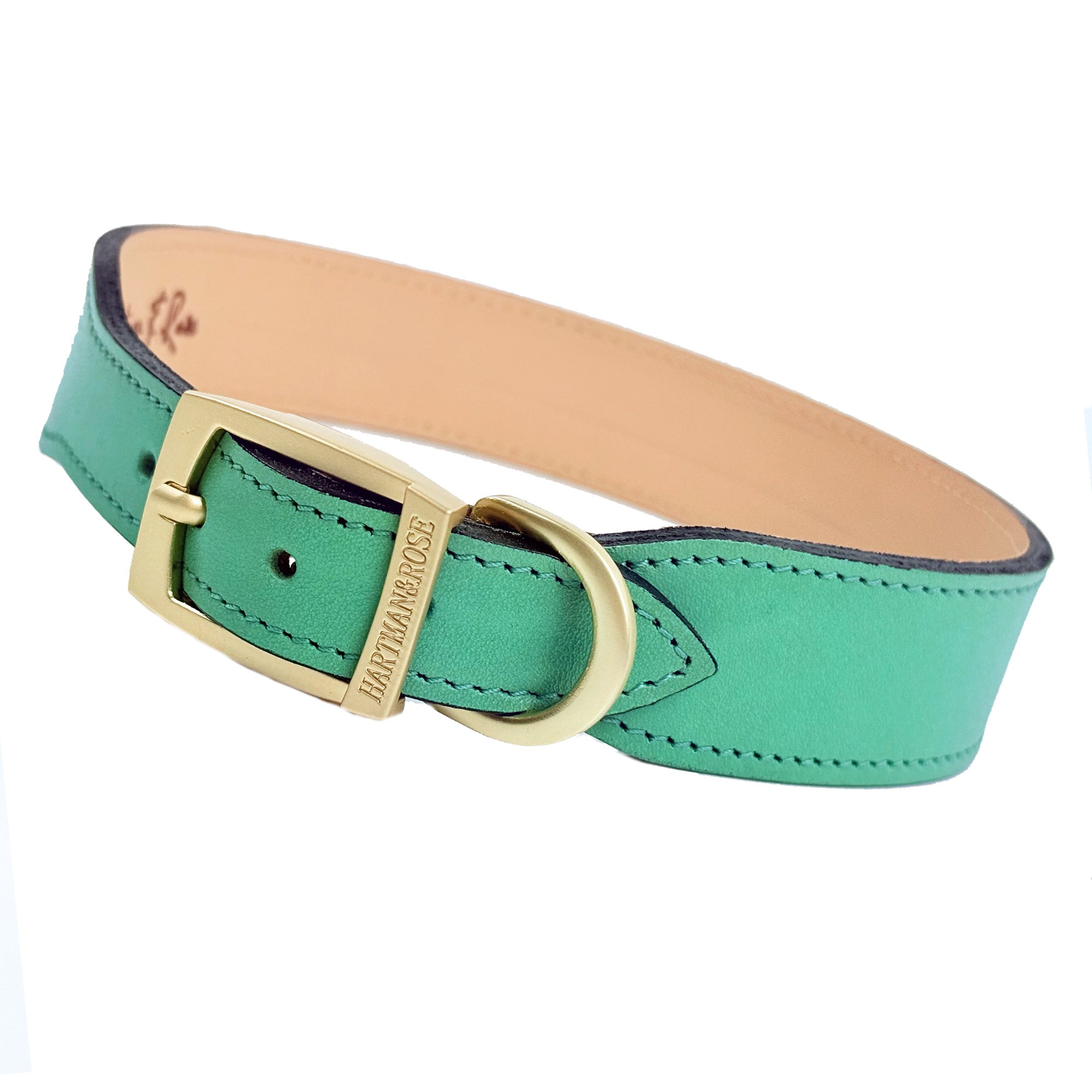 Преміальний нашийник у смарагдово-зеленому кольорі з золотою фурнітурою — італійська шкіра, ручна робота Hartman & Rose