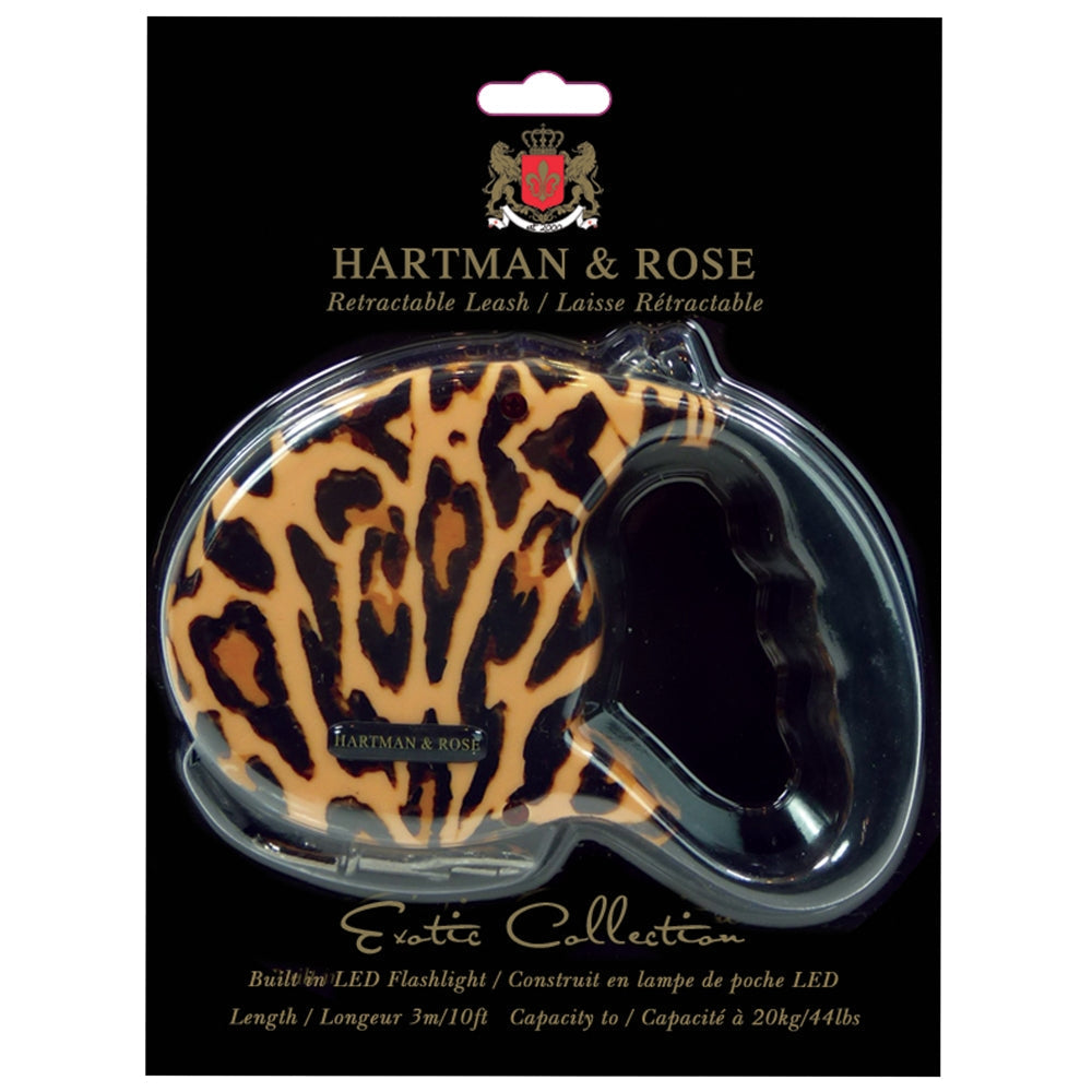 Преміальний рулетний повідець Hartman & Rose Ocelot у подарунковій упаковці з ексклюзивним принтом оцелота, LED-ліхтариком та регульованою довжиною