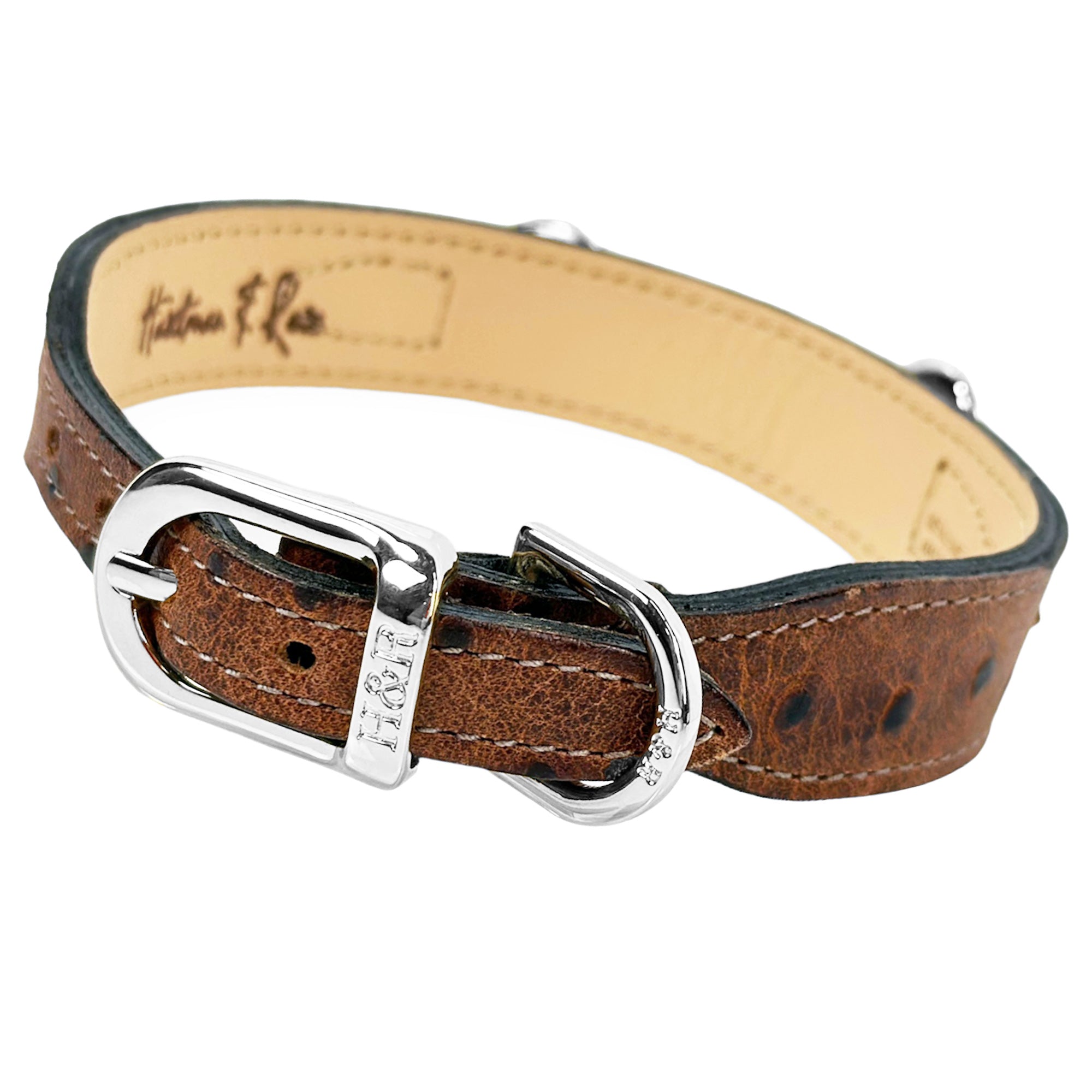 Нашийник зі шкіри страуса для собак Belmont Ostrich Gold, нікелева фурнітура, преміум аксесуар, ручна робота Hartman & Rose