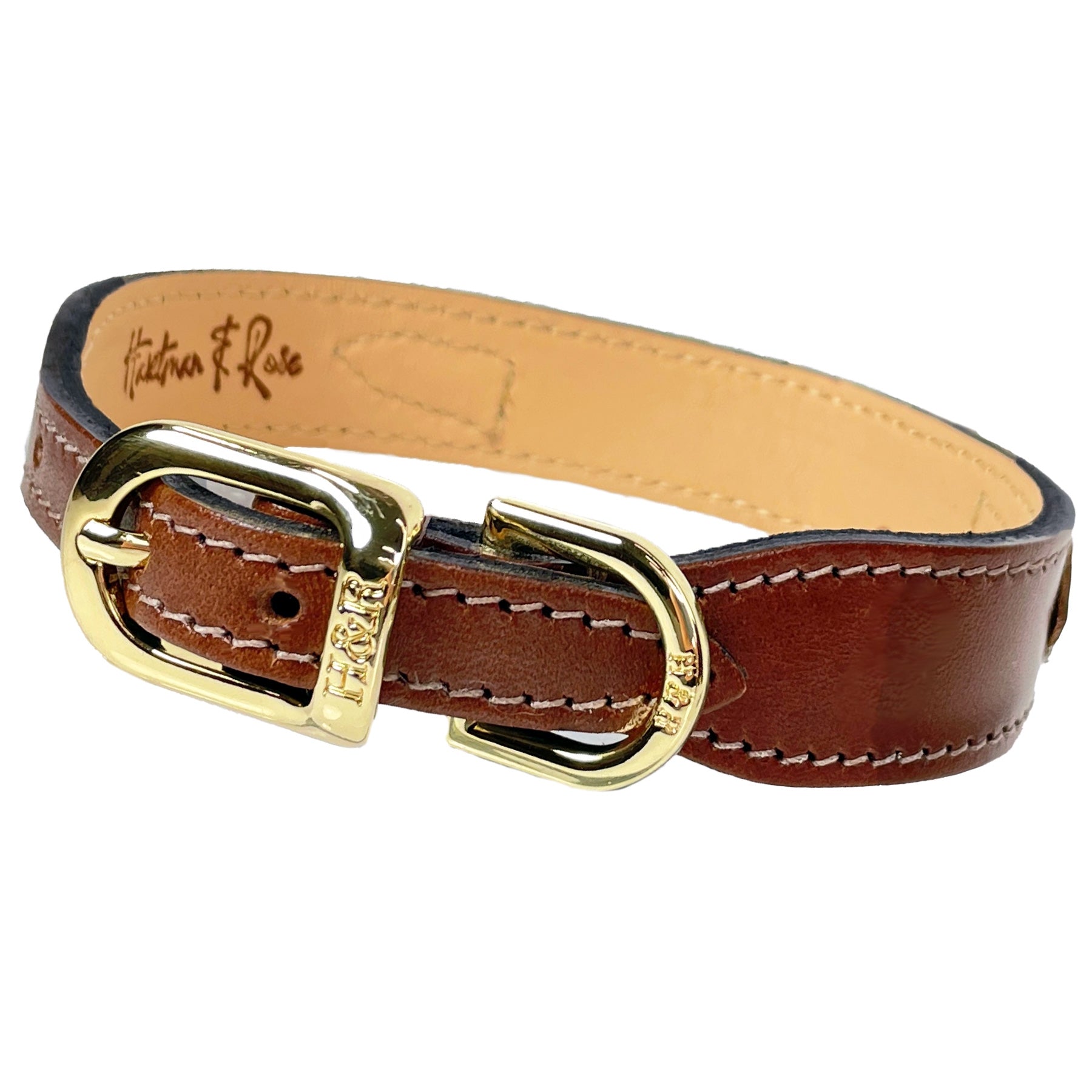 Преміальний нашийник Hartman & Rose Signature Rich Brown & Gold з італійської шкіри та полірованою золотою фурнітурою. Ручна робота