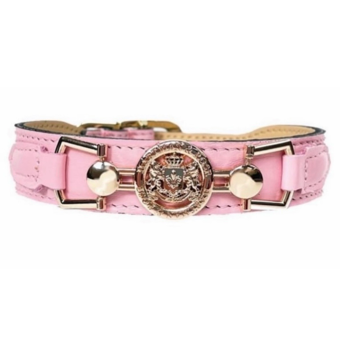 Преміальний нашийник Hartman & Rose Dynasty у ніжному кольорі Sweet Pink з культовим гербом і фурнітурою Light Rose Gold.