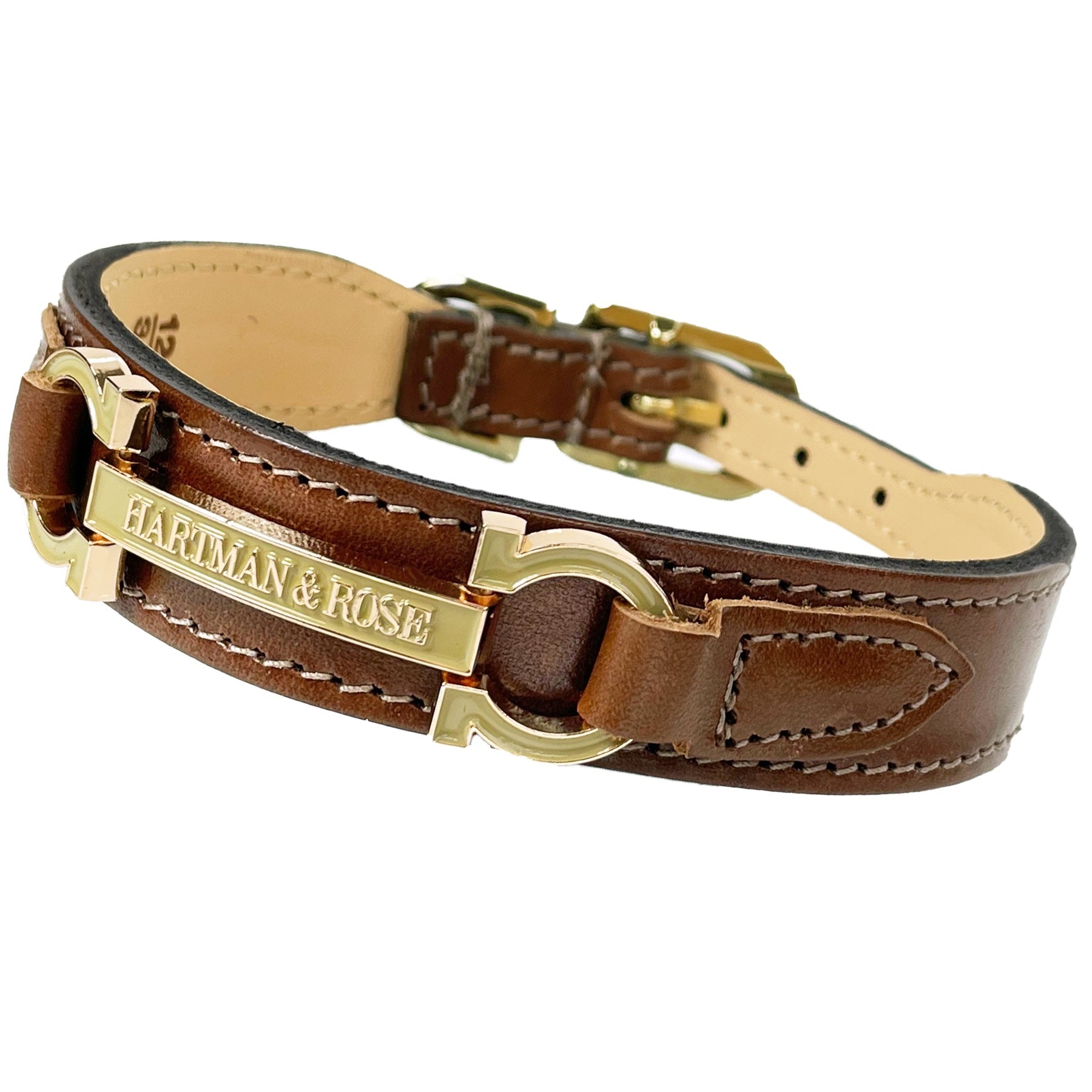 Преміальний нашийник Hartman & Rose Signature Rich Brown & Gold з італійської шкіри та полірованою золотою фурнітурою