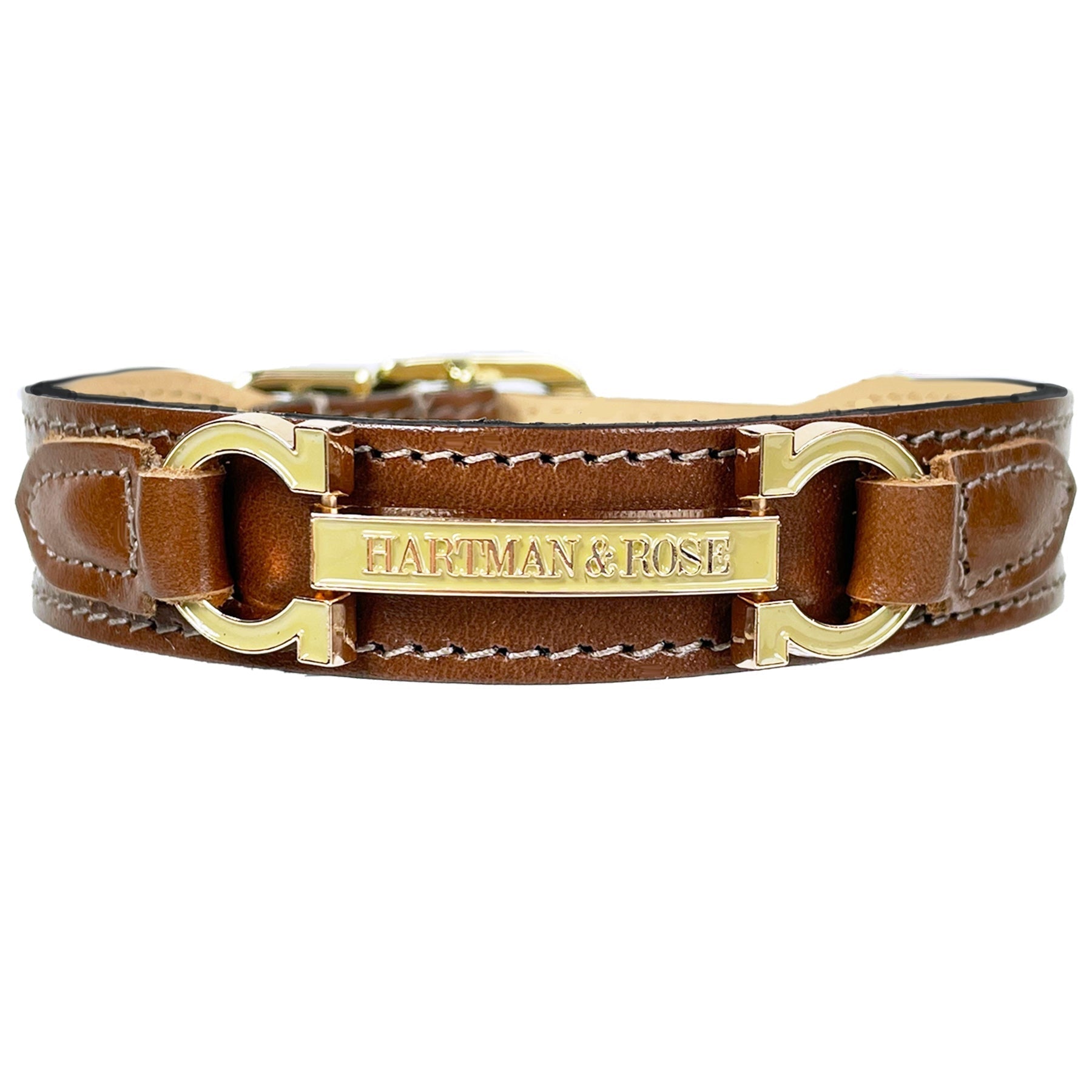 Люксовий нашийник для собак Hartman & Rose Signature Rich Brown & Gold — натуральна італійська шкіра full grain, поліроване золото, ручна робота.