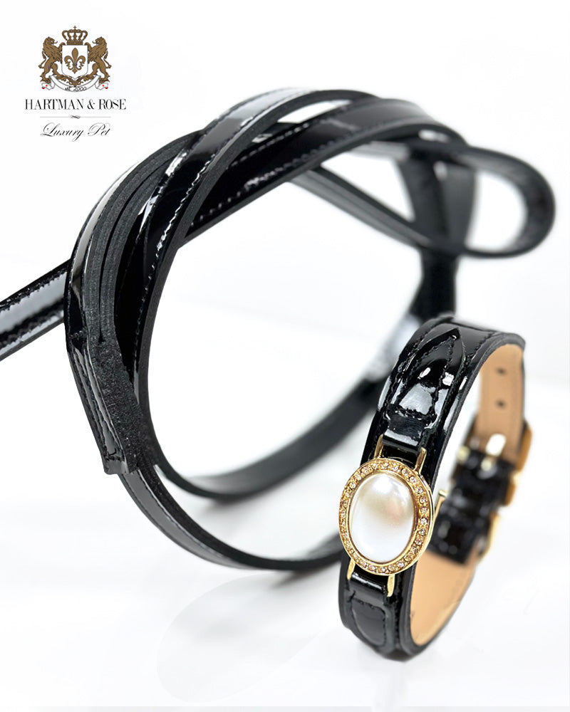 Estate collection in Black Patent, Cream Pearl & Gold Нашийник Hartman & Rose luxury