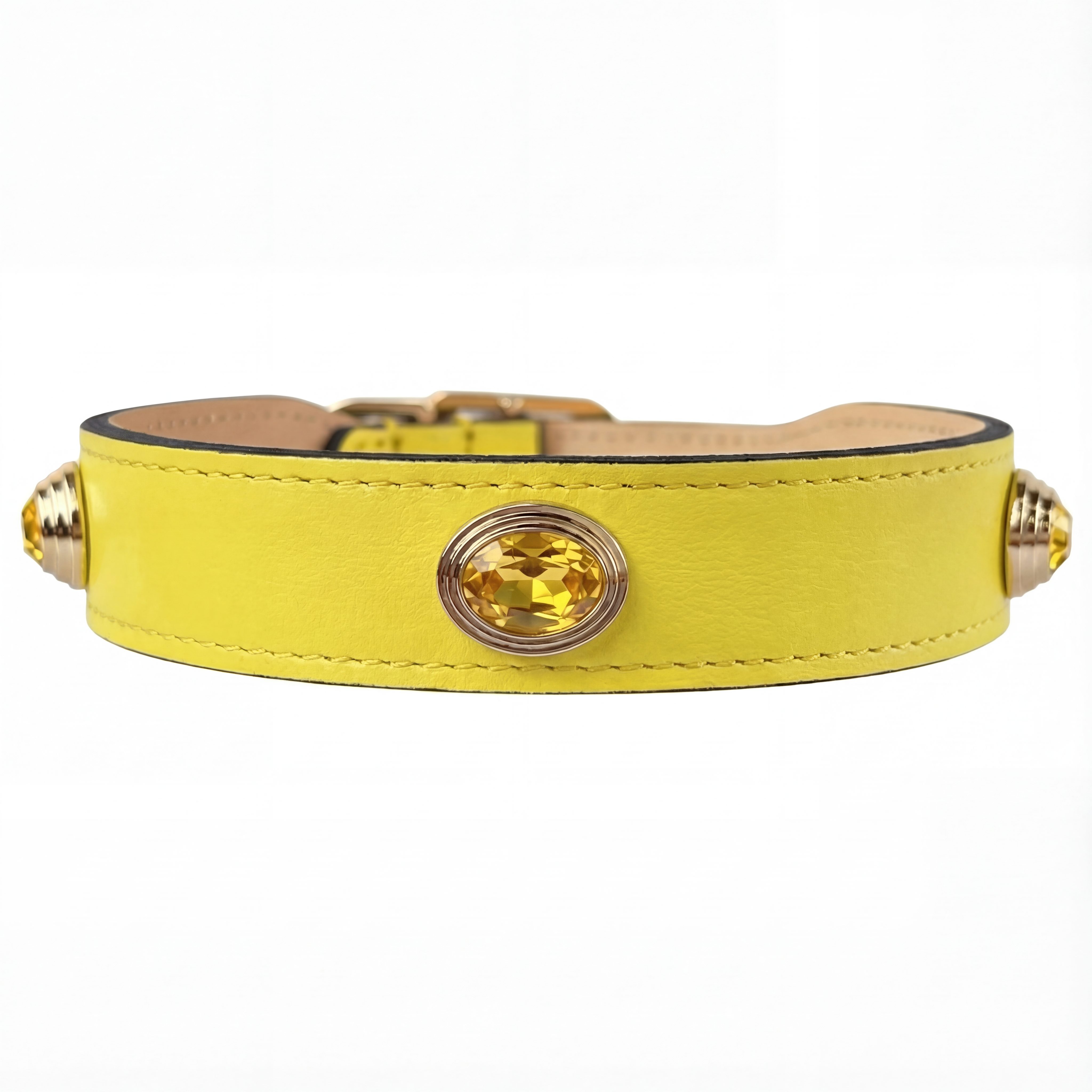 Преміальний шкіряний нашийник Hartman & Rose Royal Collection у жовтому кольорі із золотистою фурнітурою та великим кристалом Swarovski — розкішний дизайнерський нашийник для собак, ручна робота, італійська шкіра, елегантний королівський стиль