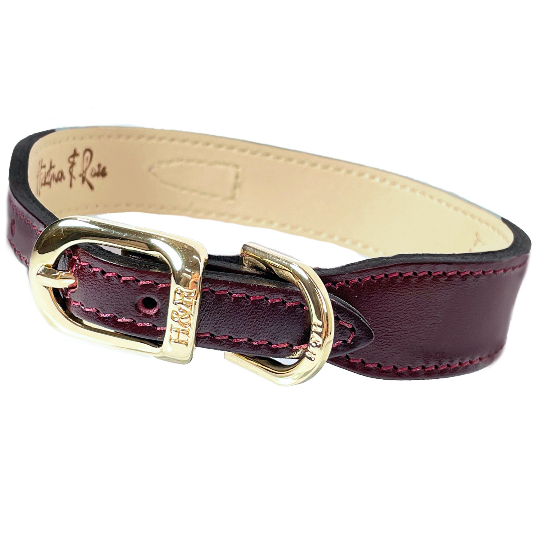 Люксовий нашийник Hartman & Rose Bordeaux & Gold — насичена італійська шкіра та золота фурнітура у витонченому виконанні.