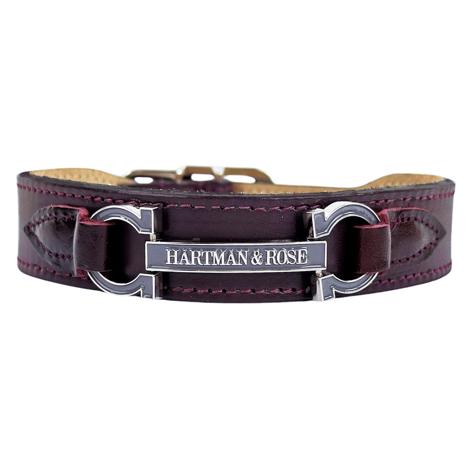 Люксовий нашийник для собак Hartman & Rose Signature Bordeaux & Nickel — натуральна італійська шкіра full grain, полірована нікелева фурнітура, ручна робота