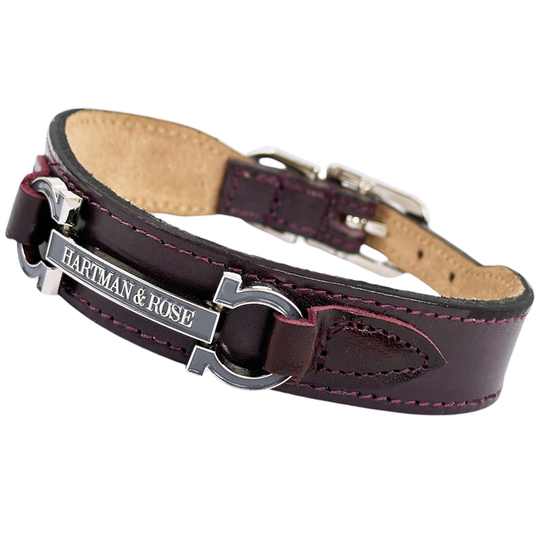 Преміальний нашийник Hartman & Rose Signature Bordeaux & Nickel з італійської шкіри та нікелевою полірованою фурнітурою