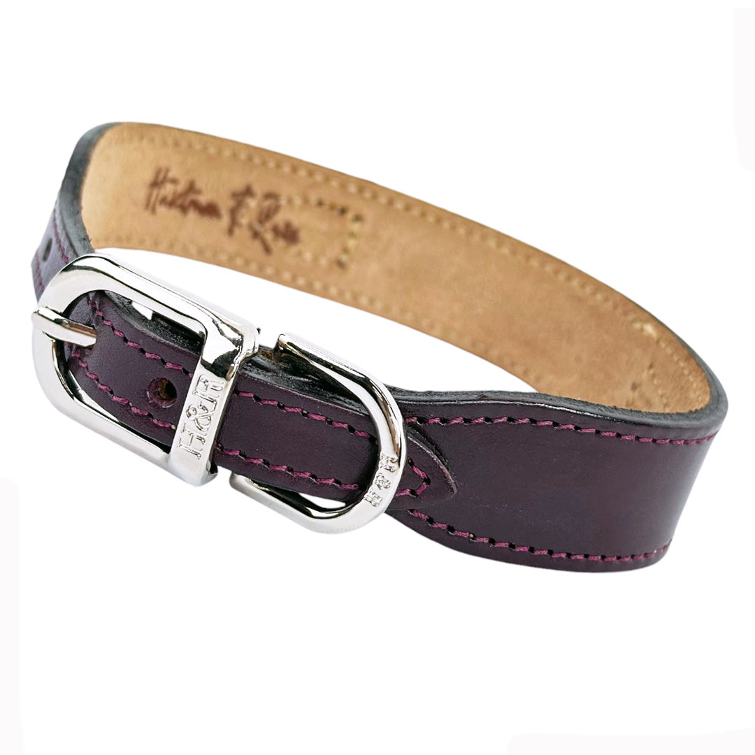 Преміальний нашийник Hartman & Rose Signature Bordeaux & Nickel з італійської шкіри та нікелевою полірованою фурнітурою