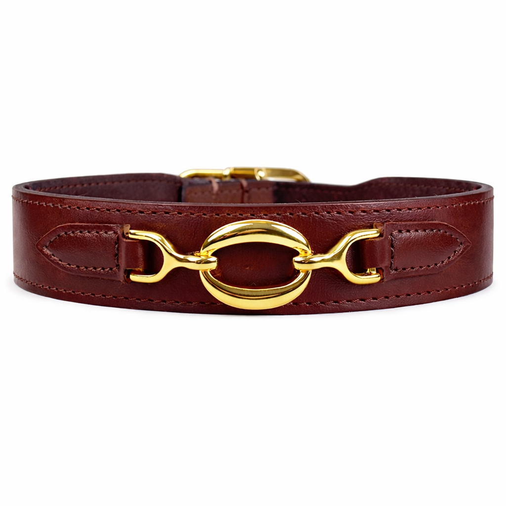 Преміальний шкіряний нашийник Hartman & Rose Rich Brown золотою фурнітурою — класична модель, італійська шкіра, ручна робота, елегантний коричневий нашийник для собак Luxury Pet