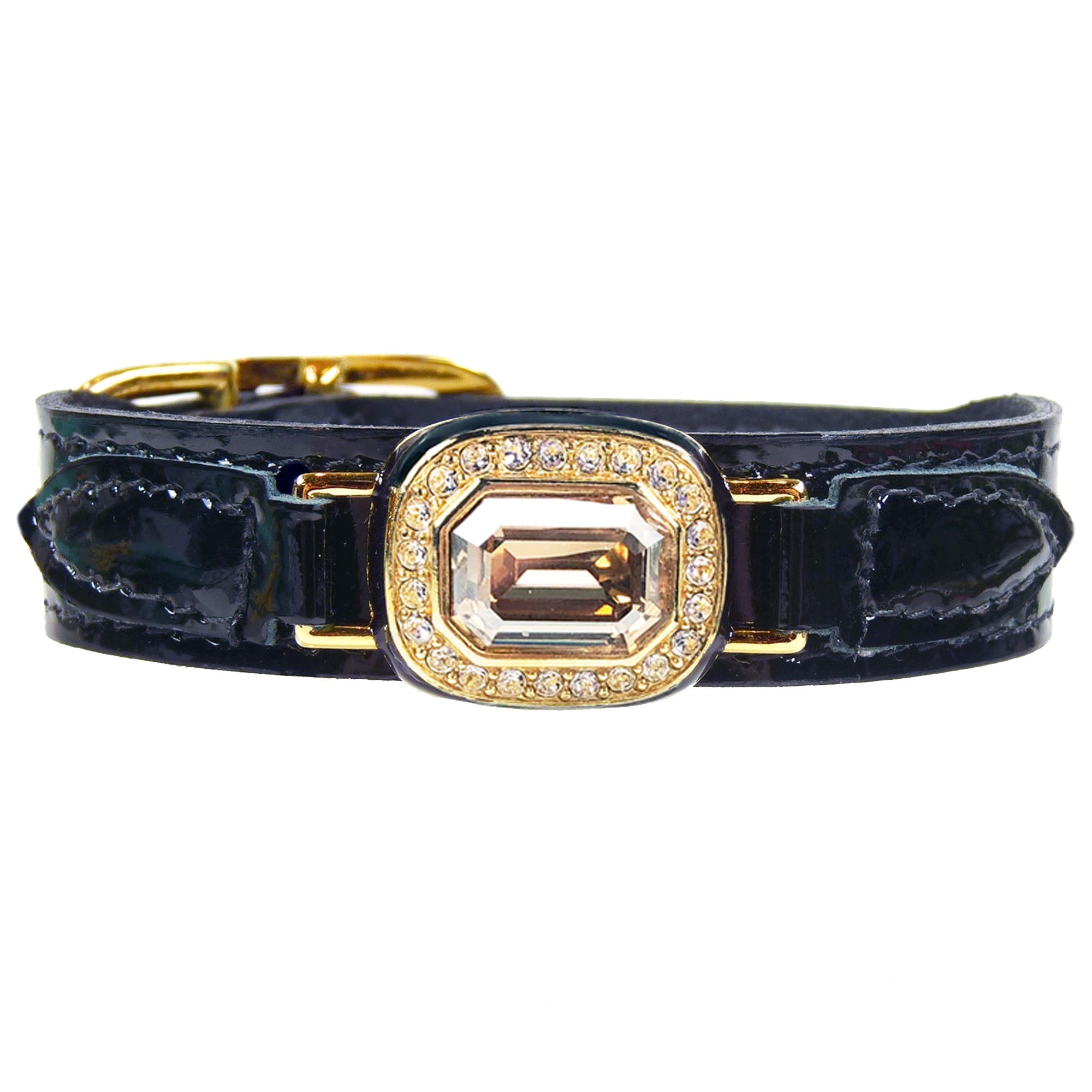 Octagon collection in Black Patent, Aquamarine & Gold Нашийник Hartman & Rose luxury
