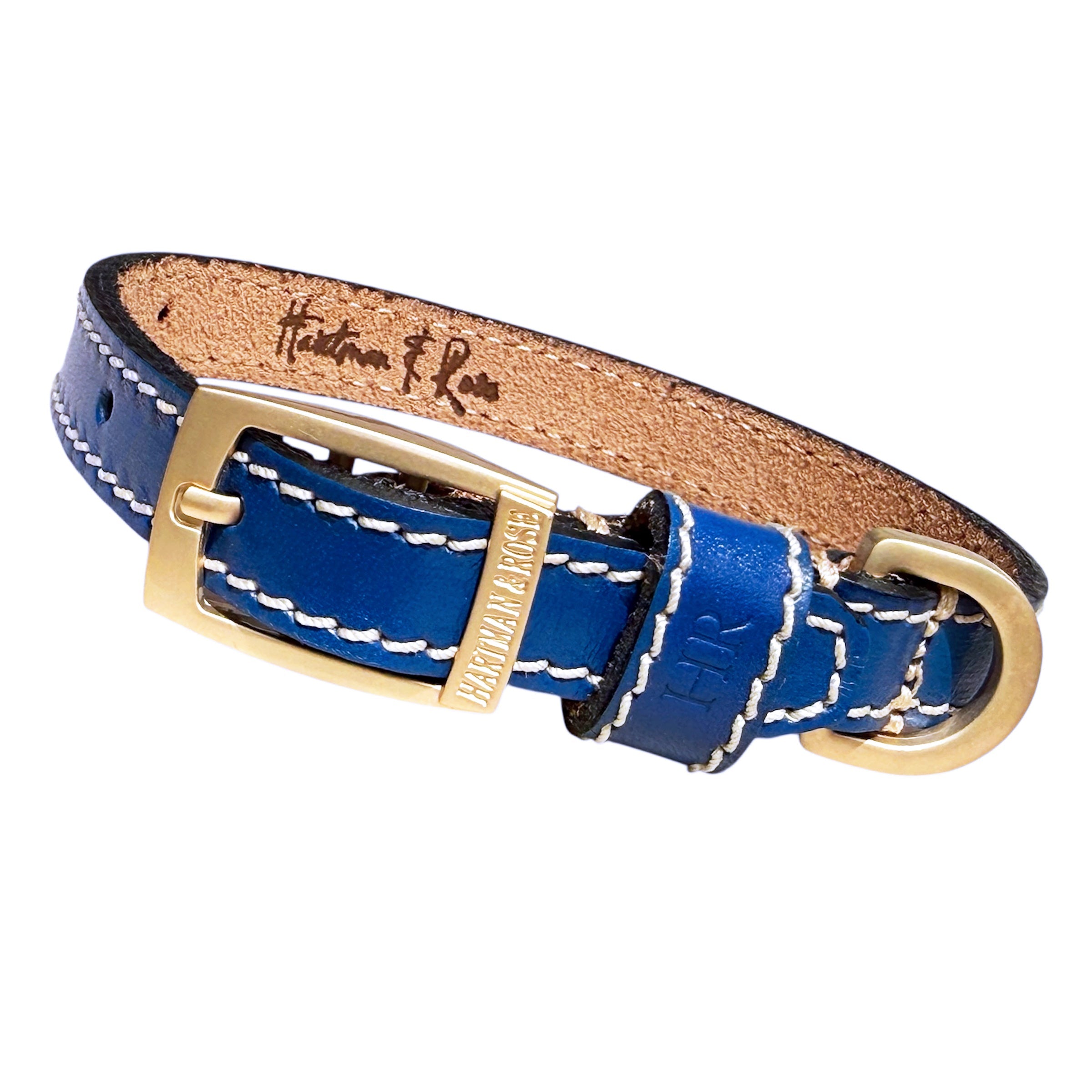 Преміальний нашийник Hartman & Rose Prêt-à-Porter Cobalt Blue & Gold з італійської шкіри та полірованою золотою фурнітурою