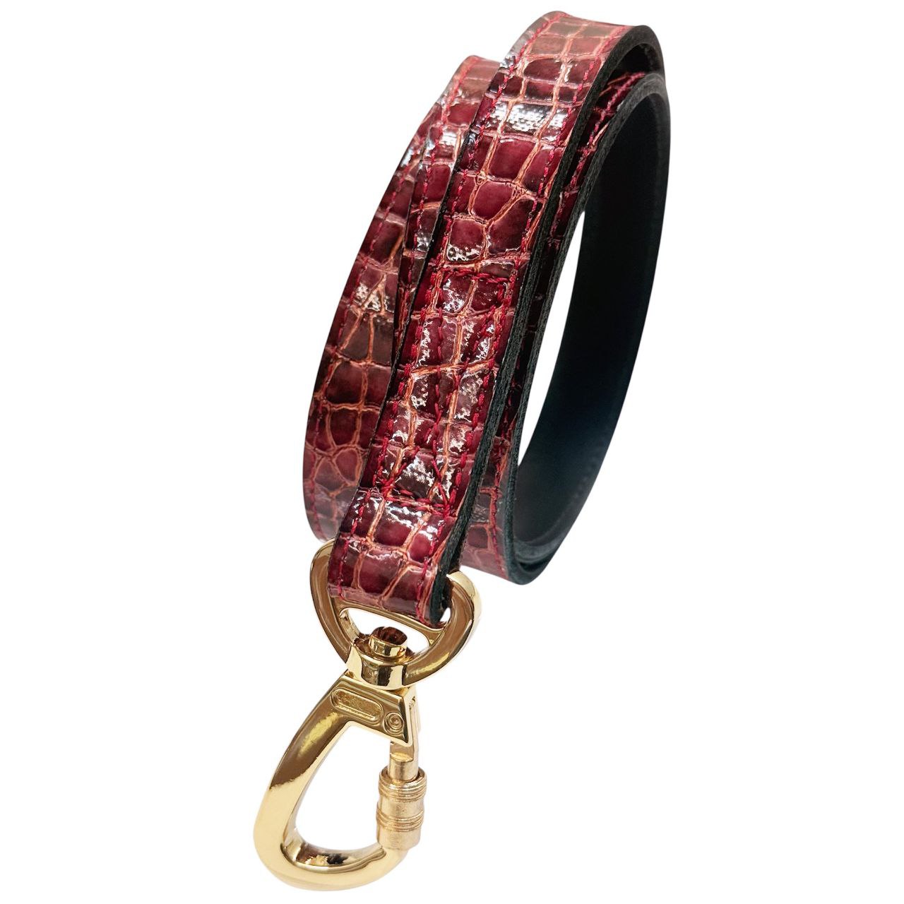 Повідeць для собак Hartman Collection з фактурою croco Burgundy та золотою фурнітурою