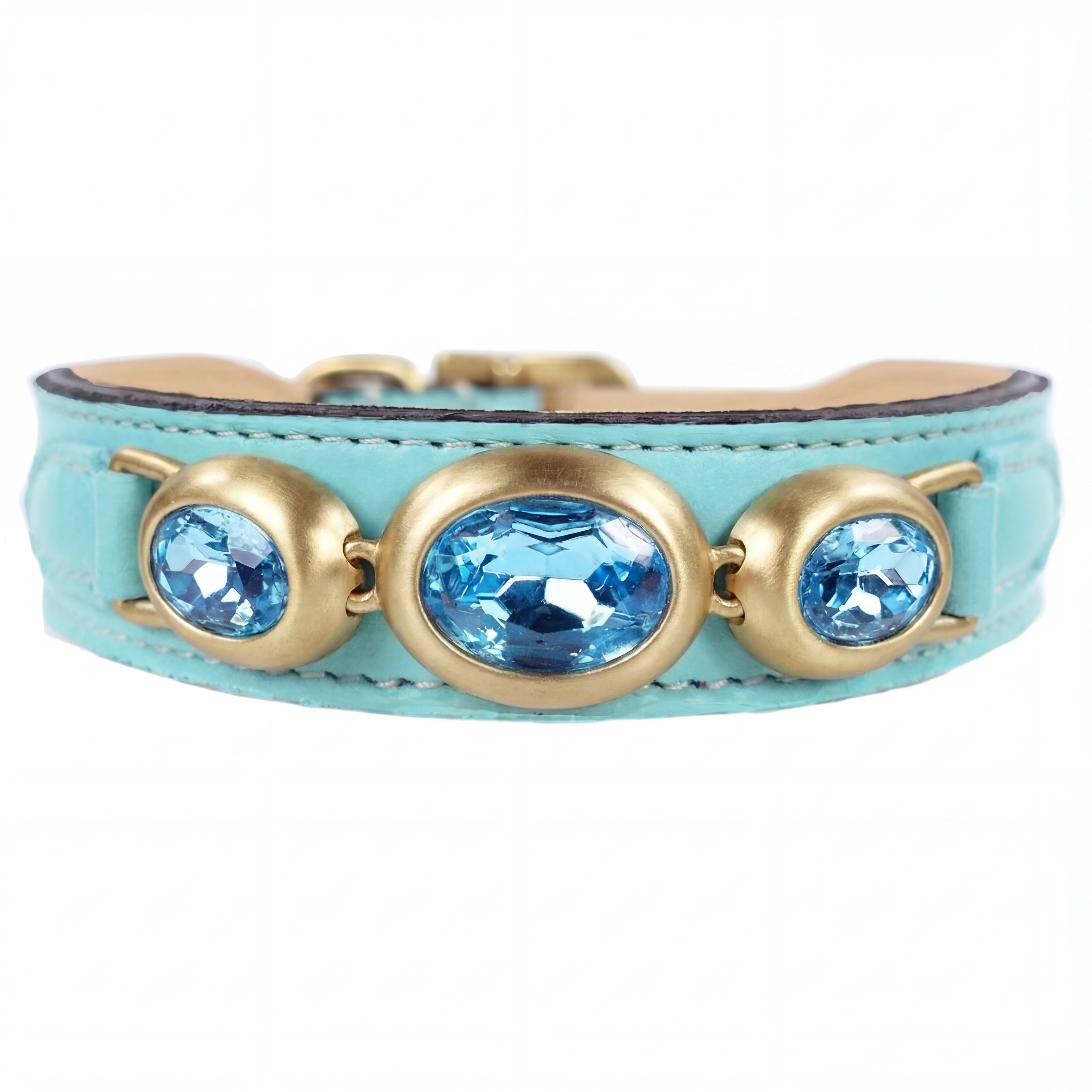 Преміальний нашийник Hartman & Rose Regency у бірюзовому кольорі з великими блакитними кабошонами Swarovski та золотою фурнітурою