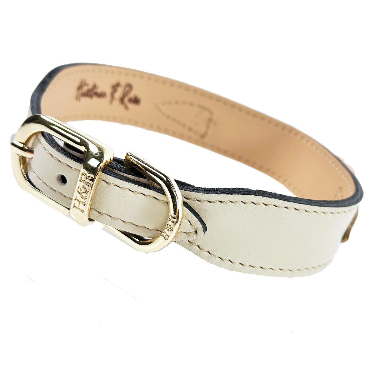 Нашийник Hartman & Rose Signature у відтінку Eggshell з золотистою фурнітурою та преміальною італійською шкірою.