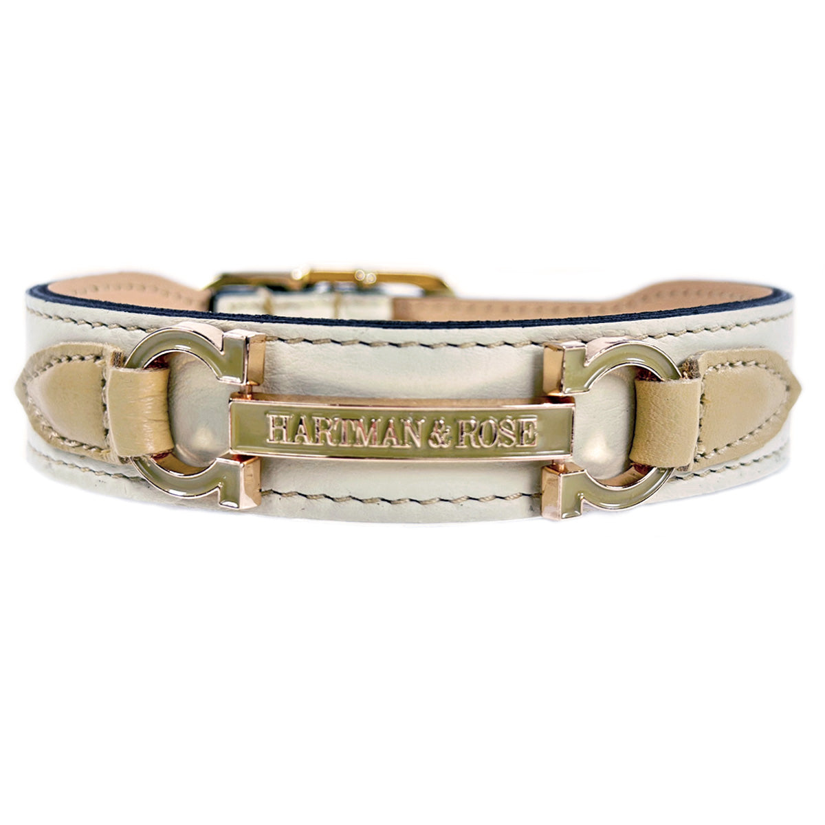 Преміальний нашийник Hartman & Rose Signature Eggshell & Gold з італійської шкіри та полірованою золотою фурнітурою